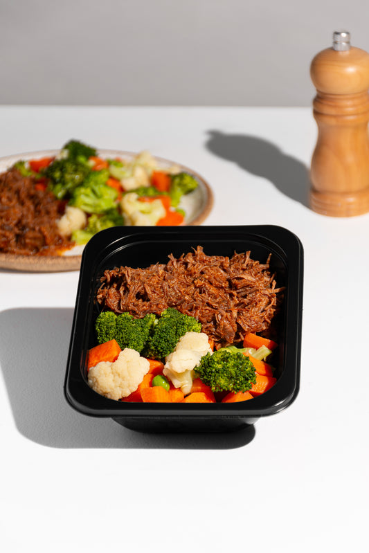 Carne desfiada com mix de legumes