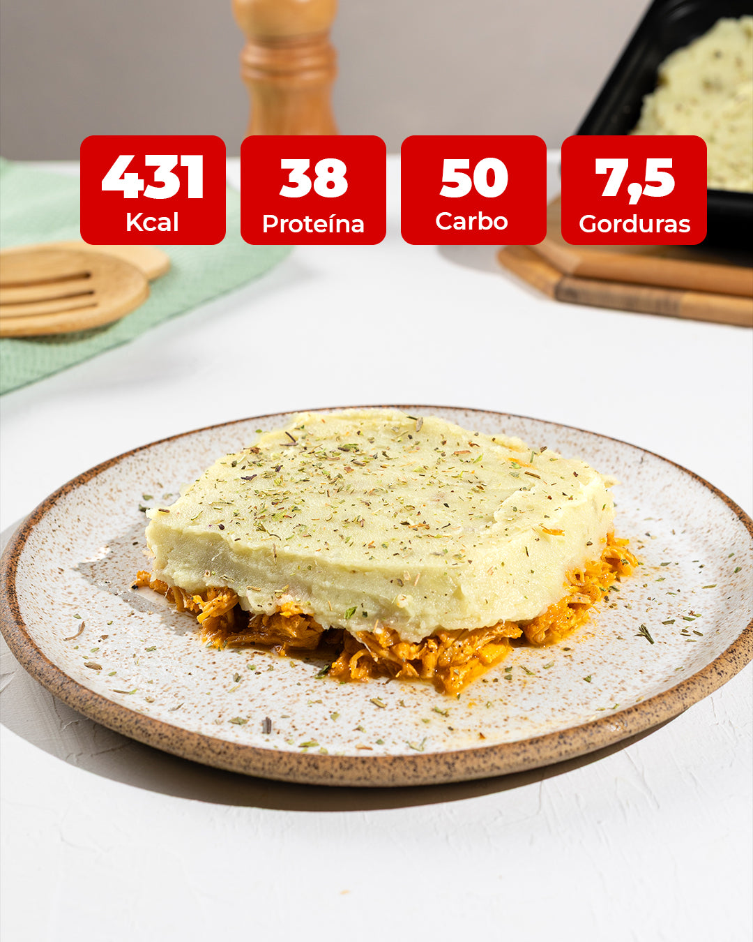 Escondidinho de batata doce com frango desfiado