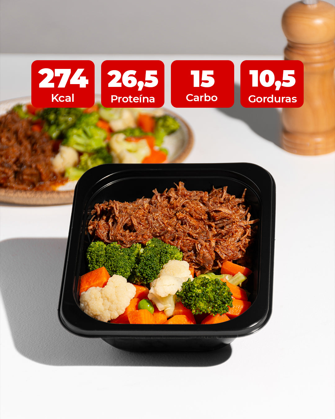 Carne desfiada com mix de legumes